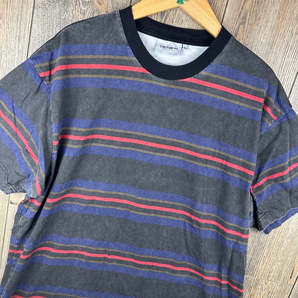 Carhartt WIP Oregon T-Shirt Mens XL Striped Organic Cotton Short Sleeve Black - Picture 3 of 7